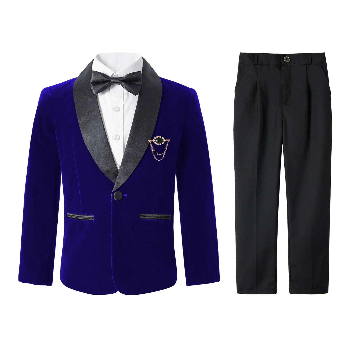 5Pcs Boys Christmas Velvet Formal Suits Kids Slim Tuxedo Set Classic Wedding Birthday Wear 3-12Years