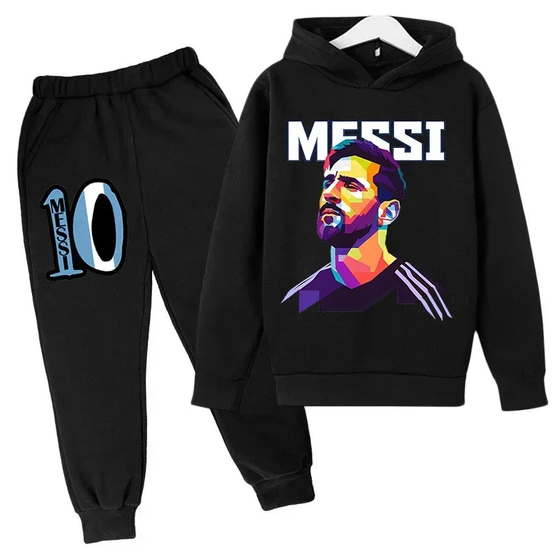 Spring Autumn Children's Hoodie Set Messi Avatar Printed Sportswear Hoodie Pants Suit 2-piece Set Boy Girl Kid Clothes Tracksuit
