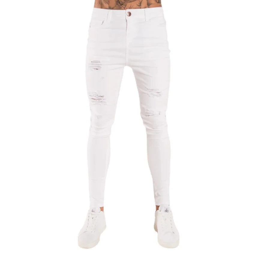 2025 New Solid Color Fashion Men Casual Pants Stretch Jeans Skinny Work Trousers Male Wash Slim Fit for Zippered Jeans Men Cloth