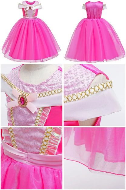 Girls Little Mermaid Aurora Costume Children Ariel Sleeping Beauty Dress Kids Peach Wedding Pink Fantasy Princess Disguise
