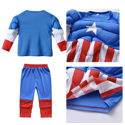 Avengers Superhero Hulk Captain America Cosplay Costume Boys Girls Spiderman Muscle Suit Halloween Carnival Party Clothes