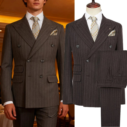 Vintage Winter Tweed Suits High-Quality Striped Tweed Men Suits Design Costume Homme Smart Business Formal Wedding Suit 2 Pieces