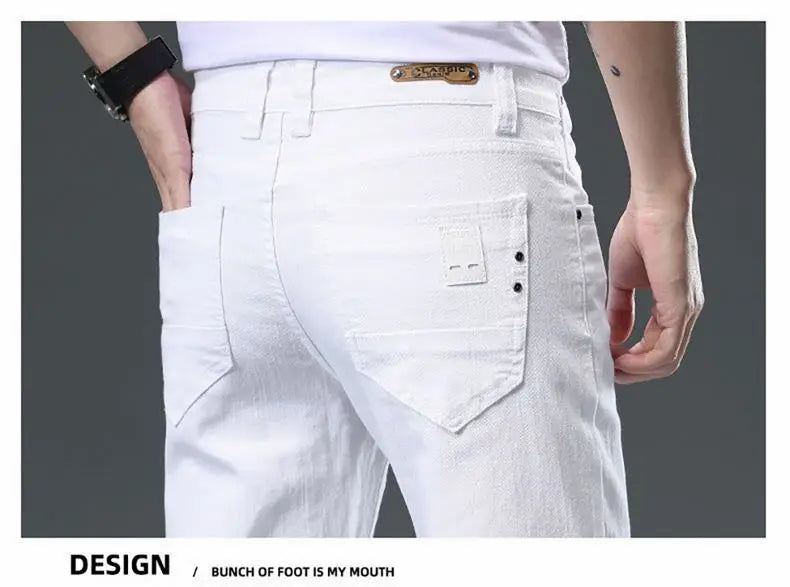 2025 Autumn Men's White Slim Fit Straight Jeans Casual Stretch Denim Pants Comfortable Fashion Streetwear Male Brand Clothing