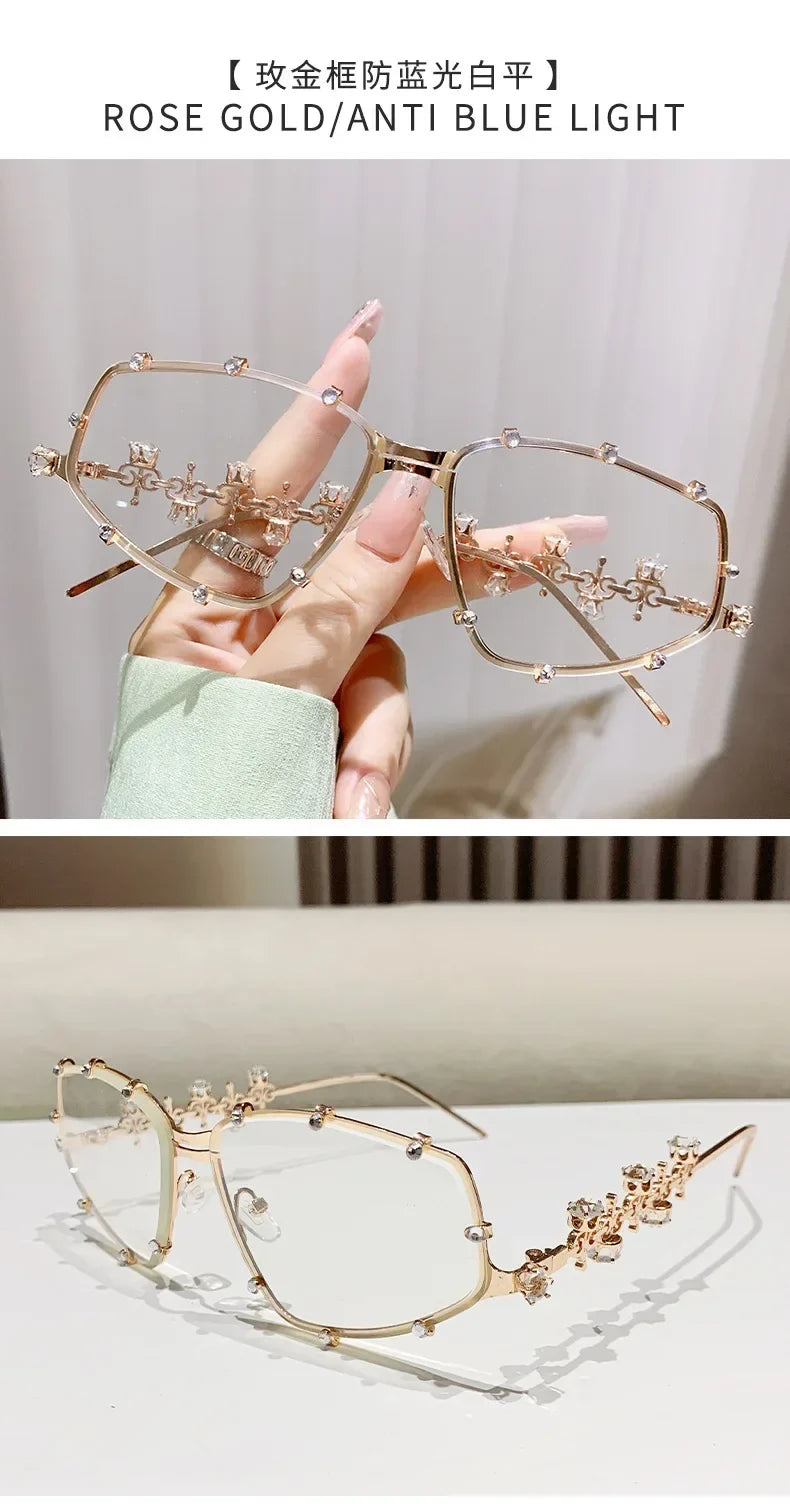 Diamonds Fashion Sunglasses Women 2024 Vintage Shades UV400 Luxury Rhinestones Sun Glasses Female Punk Big Men Eyewear