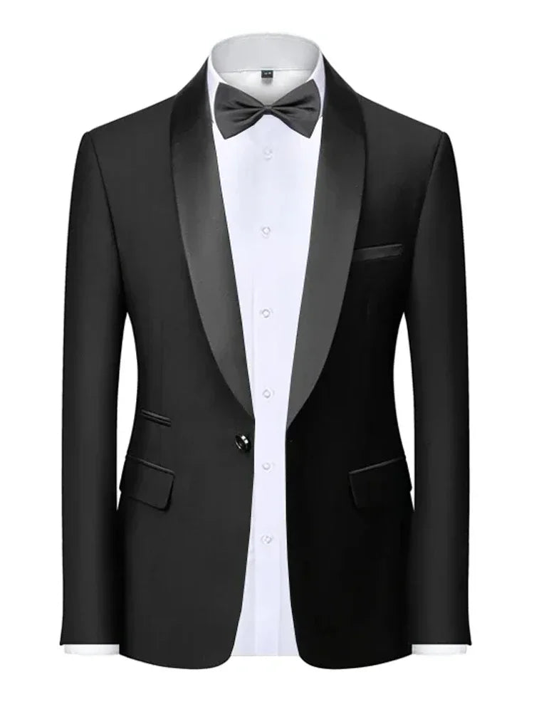 Mens Blazer Slim Fit Suit Jacket 1 Button Velvet Shawl Collar Wedding Formal Suit Jacket