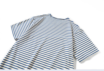 Summer men's pure cotton T-shirt, retro striped V-neck T-shirt from the United States, fashionable and versatile casual style