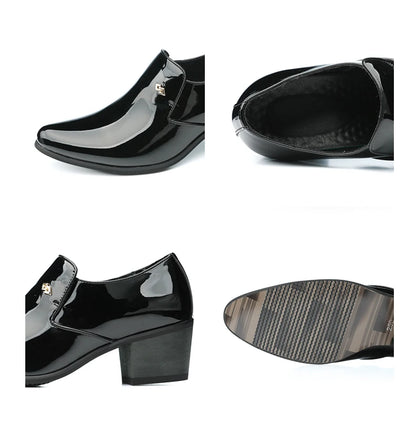 Premium Leather Men Shoes Slip On Loafers European Brand Business Casual Wedding Party Plaid Design Height Increasing