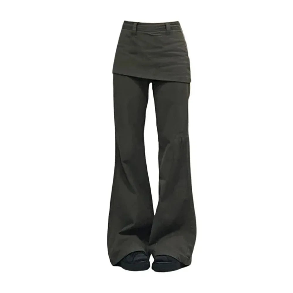 Fake Two-Piece Plus size Wide Leg Jeans for Women 2025 New Y2k Fashion Streetwear High Waisted Flare Denim Pants
