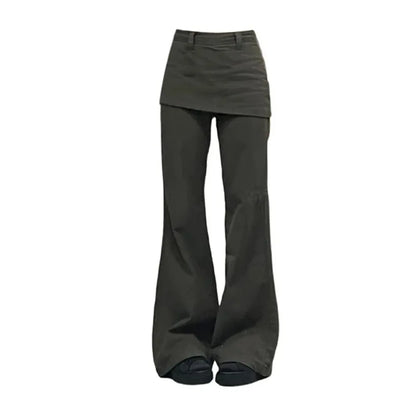 Fake Two-Piece Plus size Wide Leg Jeans for Women 2025 New Y2k Fashion Streetwear High Waisted Flare Denim Pants