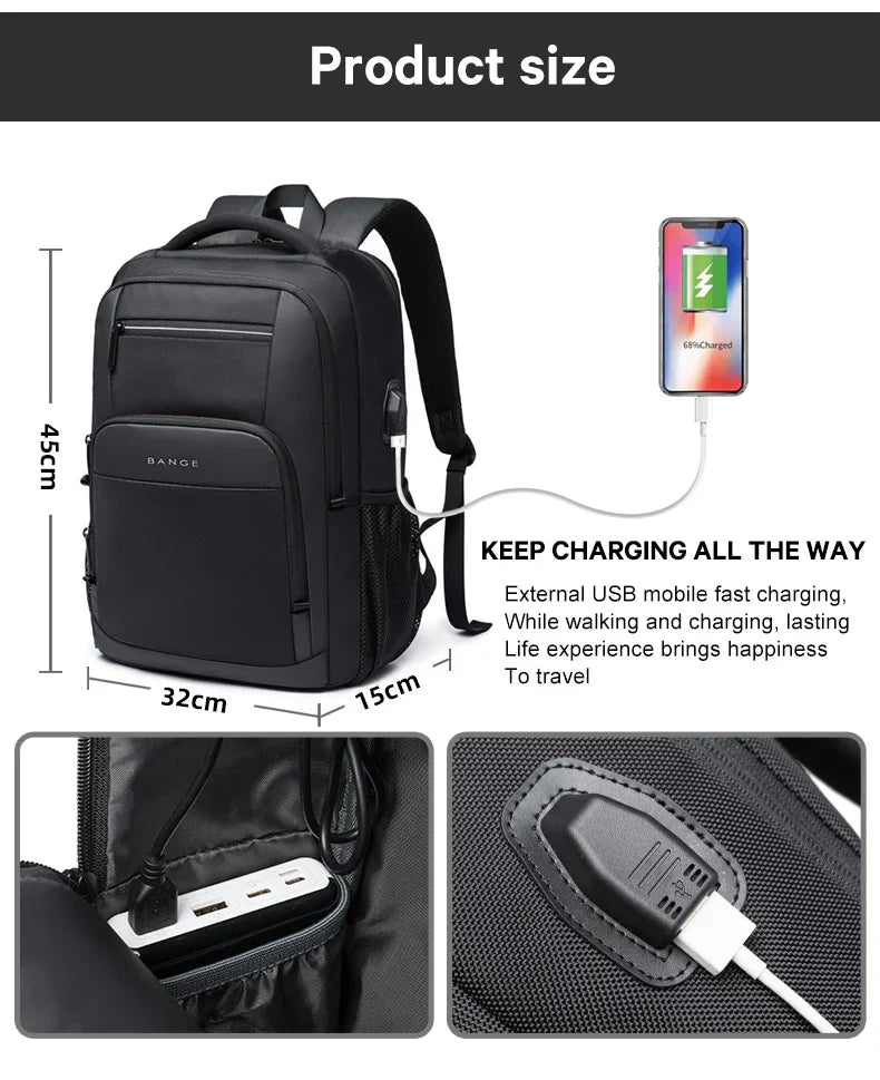 Travel Waterproof Backpack with USB Charging Port Fit 15.6 Inch Laptop Backpacks for Men and Women, Teenager School Bags