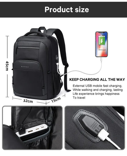 Travel Waterproof Backpack with USB Charging Port Fit 15.6 Inch Laptop Backpacks for Men and Women, Teenager School Bags