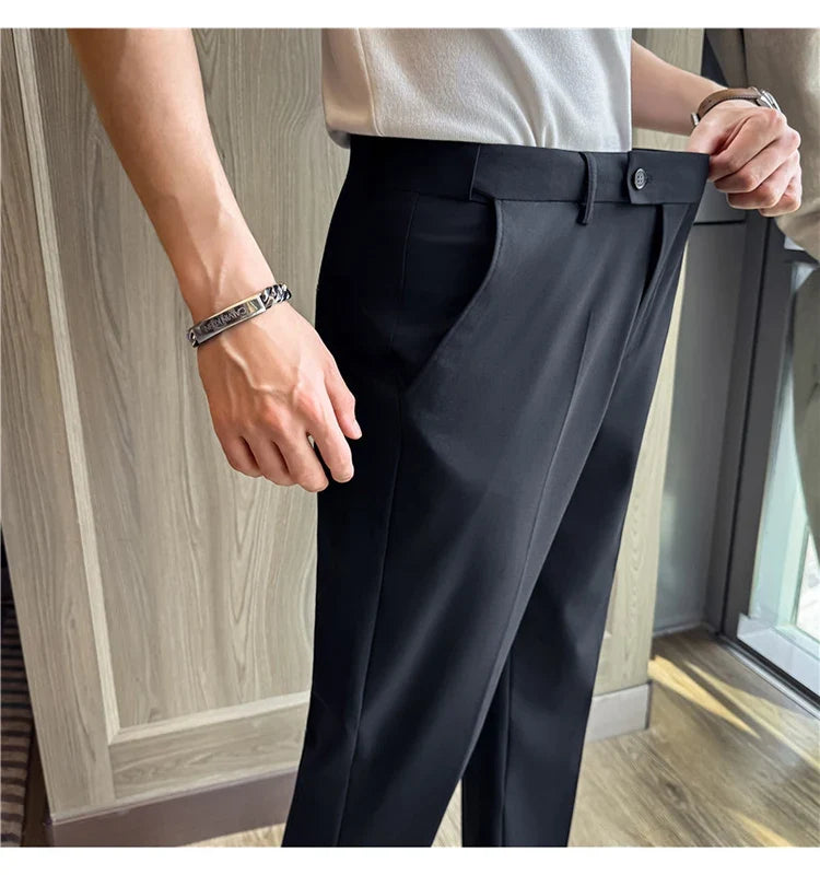 High Quality Modal Acetate Elastic Waist Casual Pants 2026 Spring Summer New Men's Solid Color Slim Fit Business Suit Pants