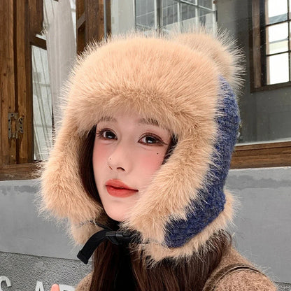 Russian Hat Ushanka Thick Warm Fluffy Fur Hat Women Snow Ski Earflap Cap Female Knitted Hat Skullies Beanies Bomber Hats