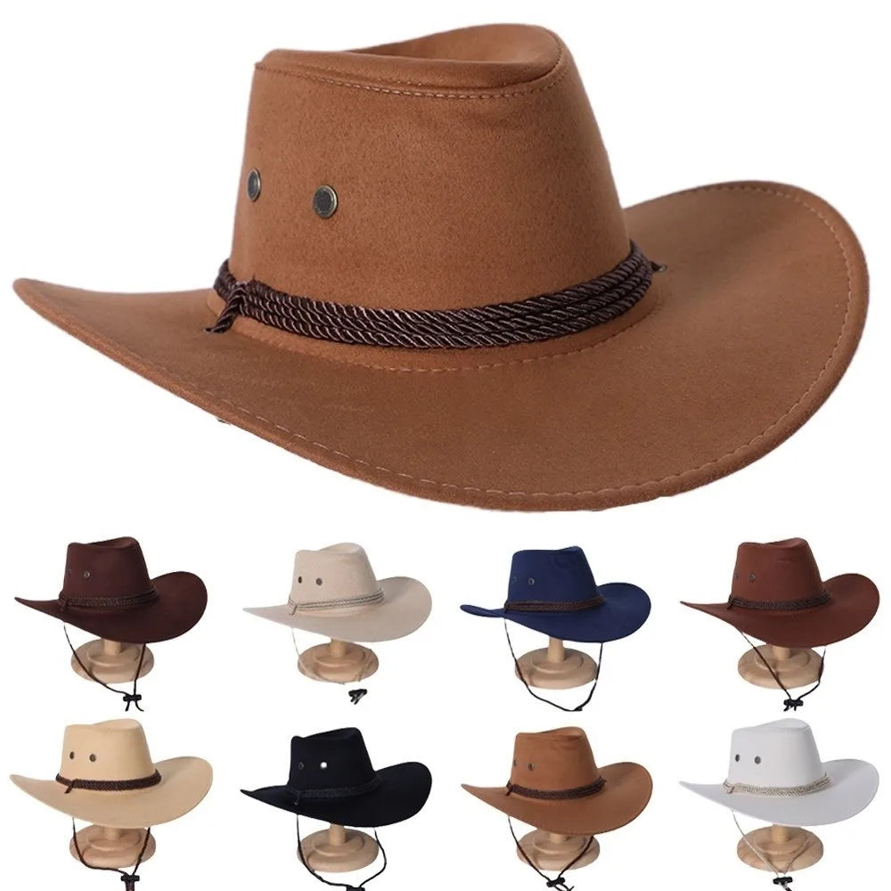 Fashion Western Style Western Cowboy Hat Ethnic Style Large Brim Felt Fedora Hats Jazz Hat Unisex