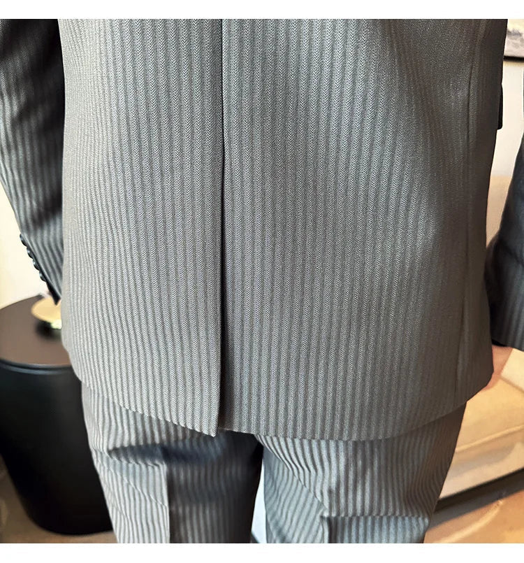 Luxury Stripe Men Suit Korean Version Fashion Elegant Slim Fit Tuxedo Formal Groom Wedding Social Suits