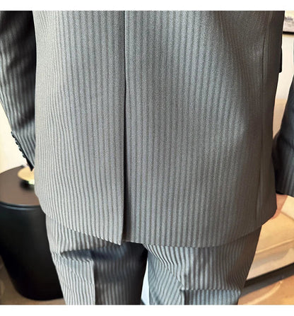 Luxury Stripe Men Suit Korean Version Fashion Elegant Slim Fit Tuxedo Formal Groom Wedding Social Suits