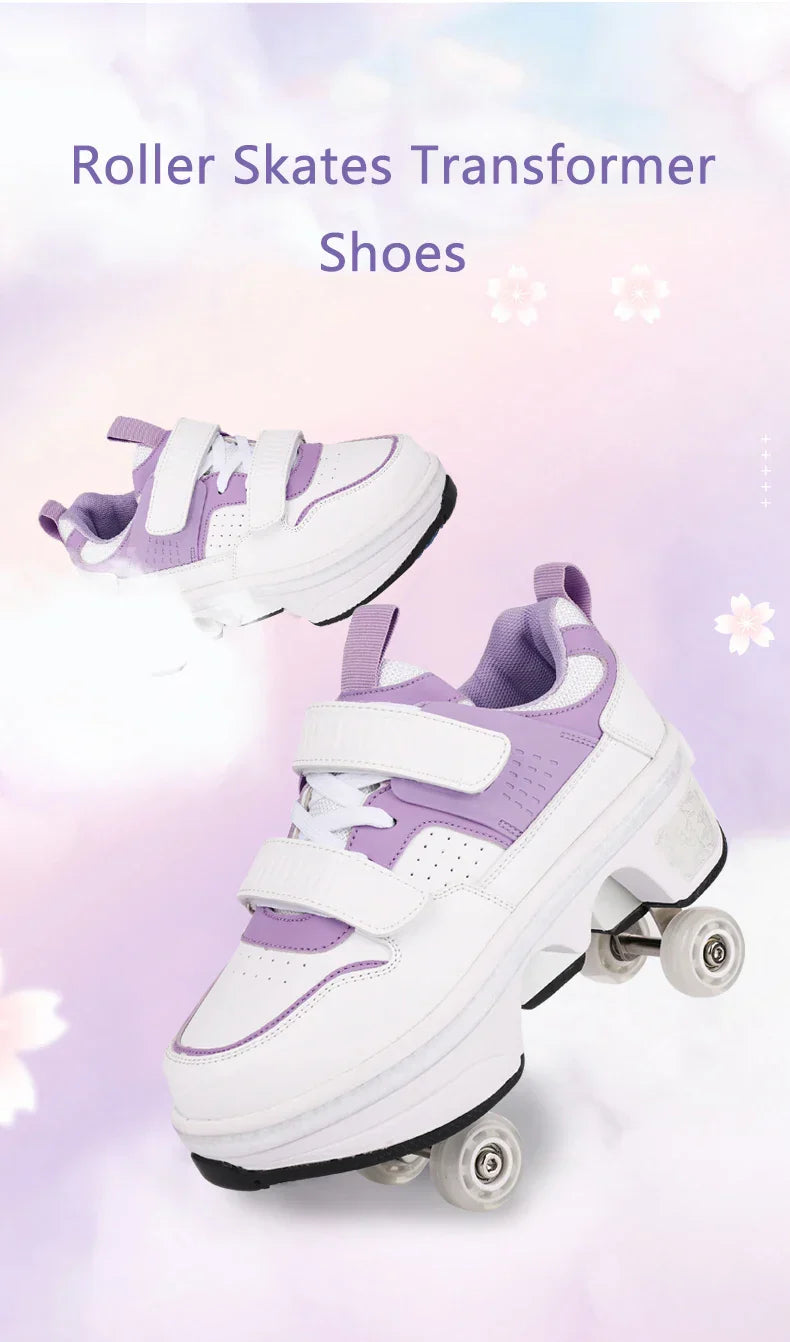 Children Wheels Shoes Roller Sneakers With 4 Wheels Skates Adult Runaway Parkour Deformation Shoes For Women Men Youth Kids Gift