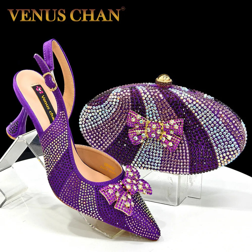 Elegant Rhinestone Luxury Wedding Shoes & Matching Accessories Bag for Women Heels Stylish Pointed-Toe Design
