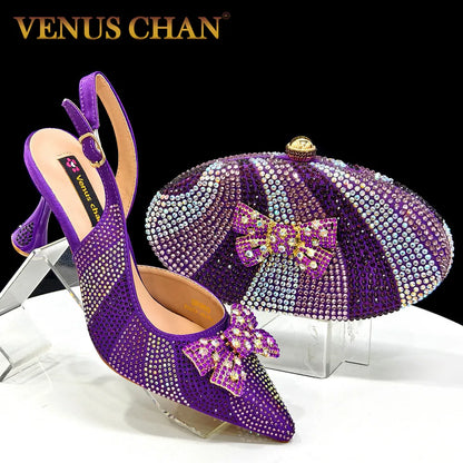 Elegant Rhinestone Luxury Wedding Shoes & Matching Accessories Bag for Women Heels Stylish Pointed-Toe Design