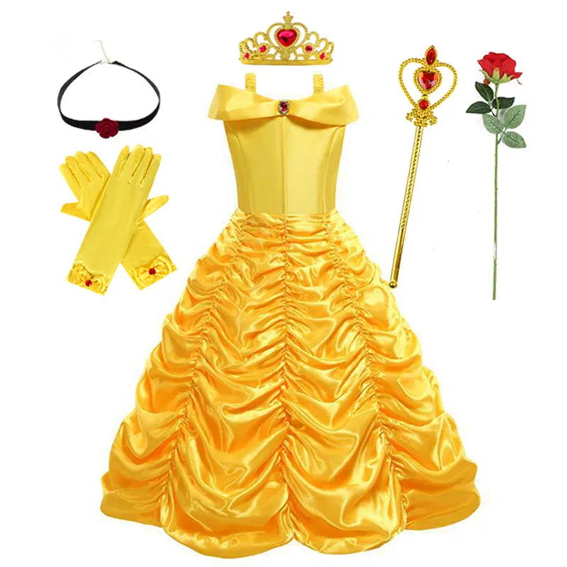 Kids Belle Costume Girls Halloween Princess Cosplay Party Dress Children Birthday Clothes Carnival Luxury Ball Gown