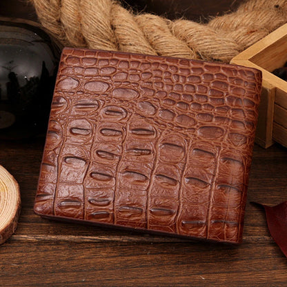 Men's Crocodile Pattern Genuine Leather Wallet - Small Bifold Clutch Purse with Secure Clamp