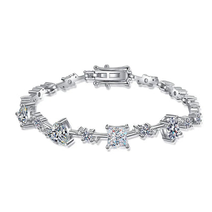 6.07-6.43CTTW Princess Cut Moissanite Tennis Bracelet for Women Full Diamond S925 Sterling Silver Plated Platinum Bangle