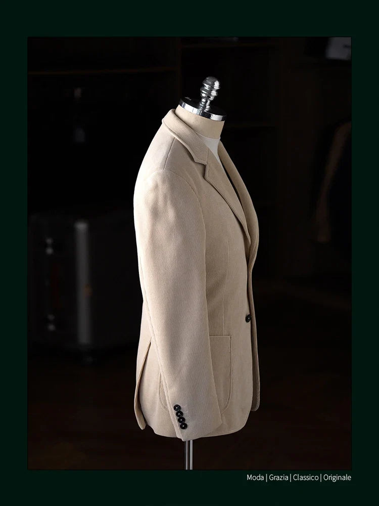 High-Quality Corduroy Men Suits 1 Pieces Classic Casual Single Breasted Groom Tuxedos Tailor Made Jackets Male Blazers Costume