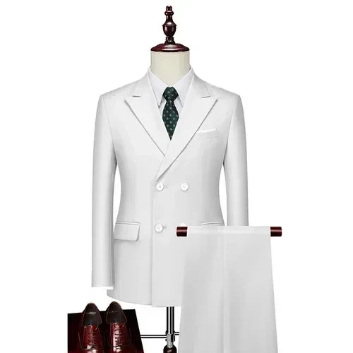 ( Jacket+ Pants ) Men's Slim Fit 2 Piece Suit Double Breasted Business Wedding Prom Tuxedo Suits Blazer & Pants Set