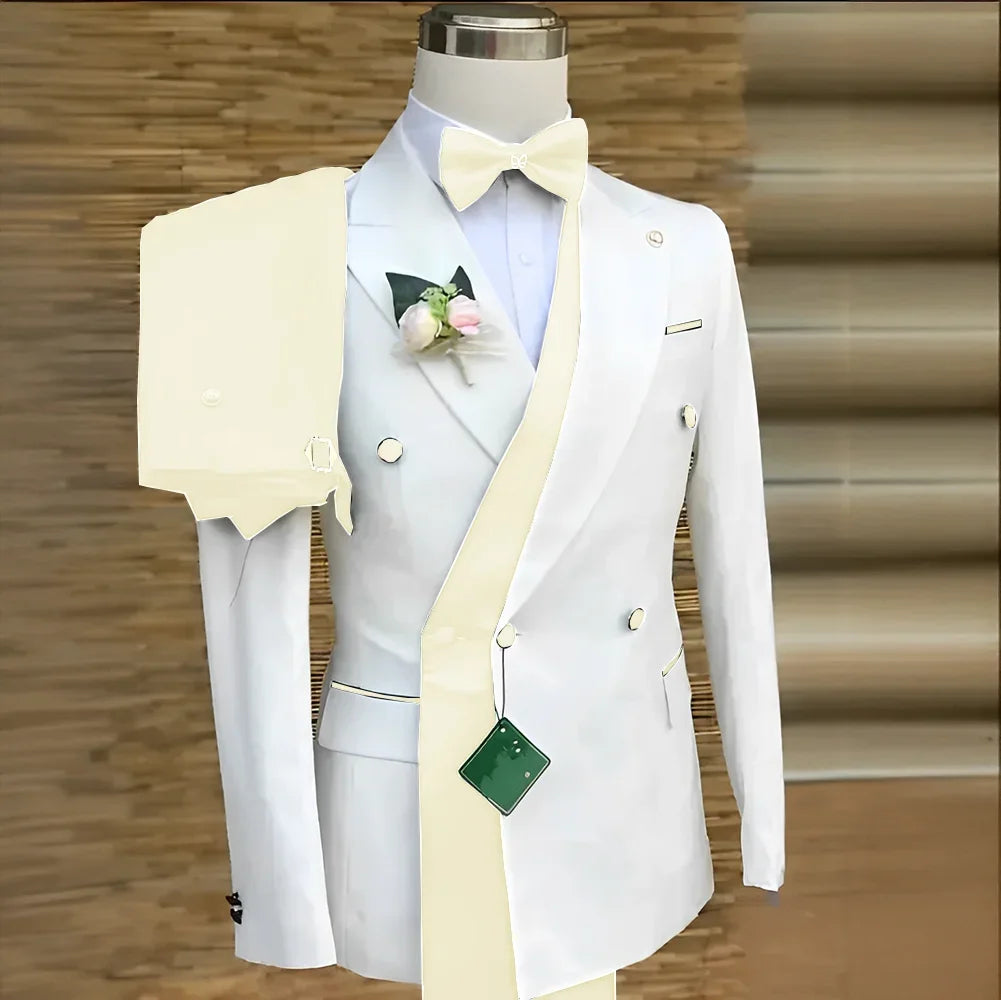 Bespoke Custom White Black Wedding Suit For Men New Design Slim Fit Groom Best Man Wedding Tuxedo Formal Prom Wear 2 Pieces Set