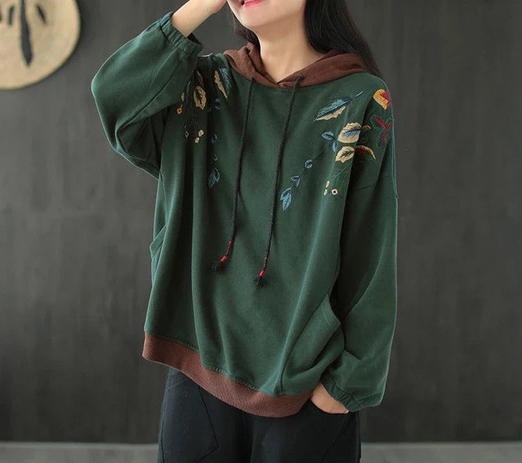 Brown Hoodies Embroidered Female Clothes Hooded Red Sweatshirts for Women Loose Green Baggy Tops Aesthetic Thick Goth Trend Emo