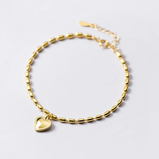 Bracelet en argent sterling 925 de haute qualité avec cœur pour femmes, chaîne à maillons ovale géométrique réglable, bijoux raffinés