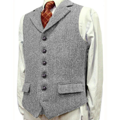 Men Vest Brown With Lapel Boutique Herringbone Single Button Fit Waistcoat Casual Formal Business Wedding Daily Men Suit Vest