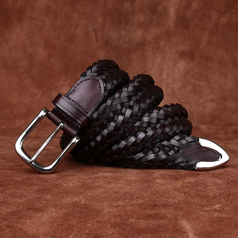 3.5CM Cowhide High Quality Genuine Leather Belts for Men Women Hand Woven Belt Strap Male Pin Buckle Jeans Cowboy Cintos Luxury