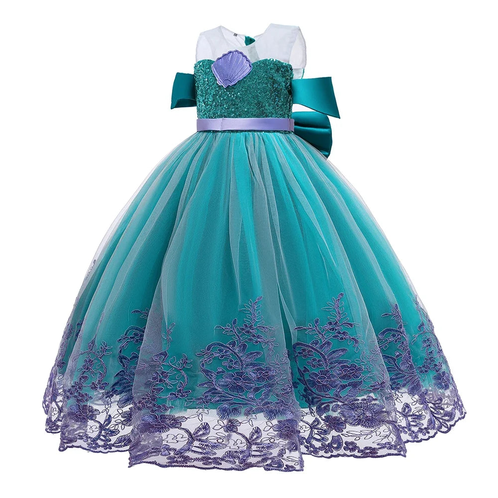 Little Mermaid Ariel Princess Costumes Young Girls Purple Dress Kids Cosplay Carnival Gown Birthday Tutu Dresses Summer New Wear