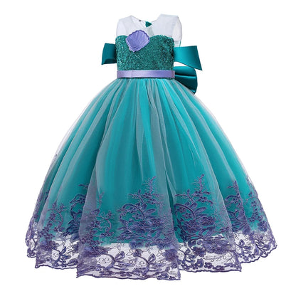 Little Mermaid Ariel Princess Costumes Young Girls Purple Dress Kids Cosplay Carnival Gown Birthday Tutu Dresses Summer New Wear