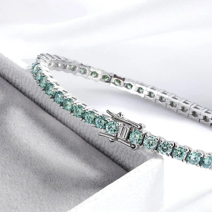 3/4mm GRA Certified Full Green Moissanite Tennis Bracelet for Women 18K Plated Lab Diamond 925 Silver Bracelet Men