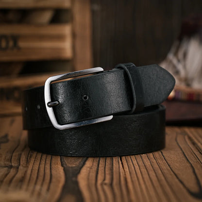 A Men's and Women's Retro Metal Buckle Casual Style Brown PU Belt Suitable for Daily Business Attendance Four Seasons