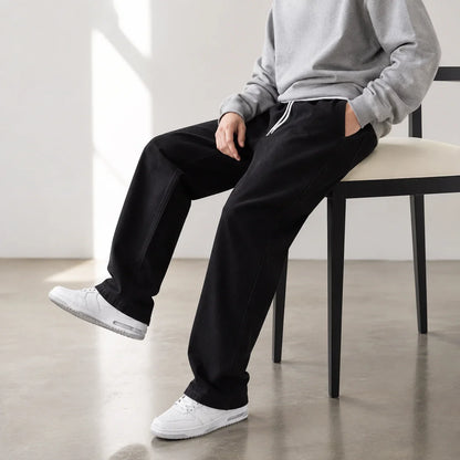 Spring and Autumn New American Drawstring Jeans for Men, Loose and Versatile Casual Pants, Trendy Washed Men's Pants