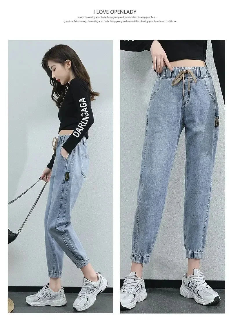 Cargo Jeans Women 2024 Spring and Autumn Korean Version of High Waist Pants Loose Slimming Straight Leg Bundle Haren Pants Tide