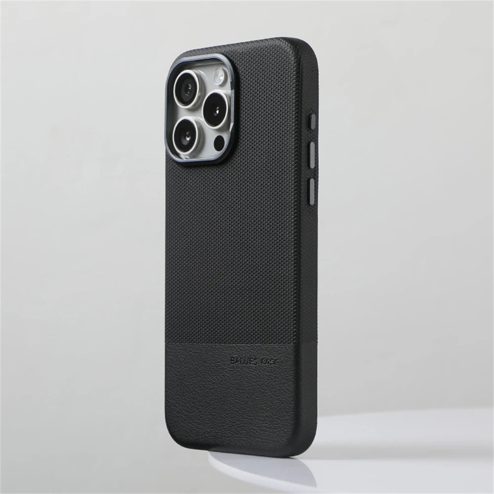 Luxury Business Hit Color Relief Leather Magnetic Case For iPhone 17 Air 16 15 14 13 Pro Max MagSafe Shockproof Alloy Lens Cover