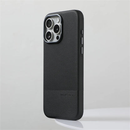 Luxury Business Hit Color Relief Leather Magnetic Case For iPhone 17 Air 16 15 14 13 Pro Max MagSafe Shockproof Alloy Lens Cover
