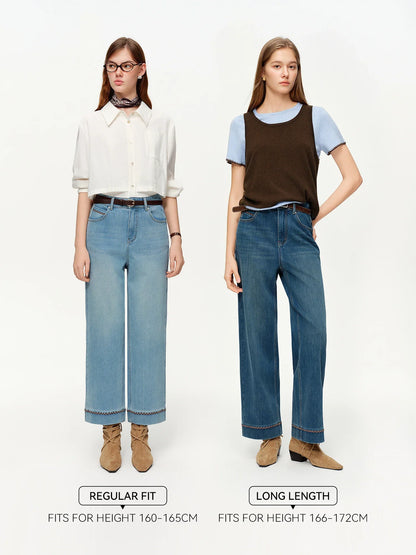 Double-length Jeans Women High-waisted Slim-fit Classic Straight Pants High Waist Elegant Office Lady Spring Trendy