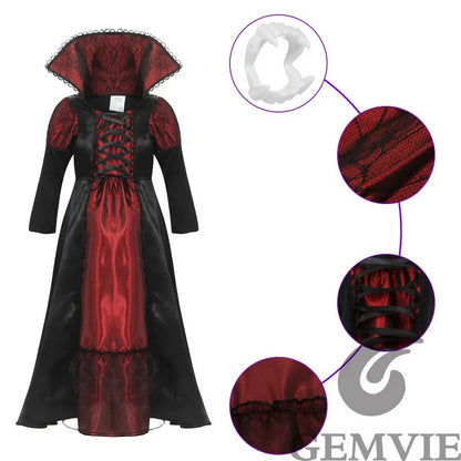 Girls Halloween Vampire Costume Adult Vampiress False Teeth Stickers Role Play Carnival Party Cosplay Outfits for Women