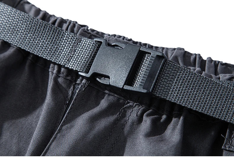 Mens Cargo Shorts 100% Cotton Casual Running Shorts Elastic Waist Hiking Outdoor with a Belt