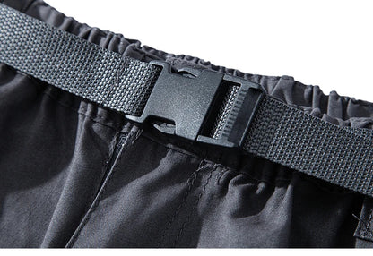 Mens Cargo Shorts 100% Cotton Casual Running Shorts Elastic Waist Hiking Outdoor with a Belt
