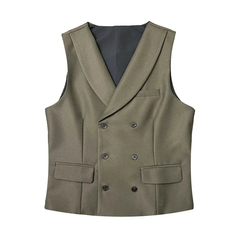 Men Luxury Double Breasted Design Solid Vest Formal Groom Wedding Dress Suit Vest Set Fashion Mens Club Singer Clothing 6XL-M