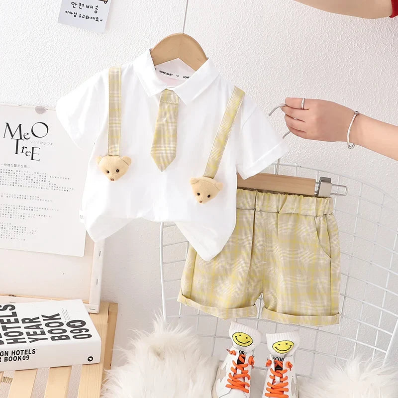 Summer Kids Clothes Set for Boys Girls Patchwork T-Shirt Shorts 2Pcs Suit Toddler Baby Clothing Infant Outfit for Ages 1-5 Years