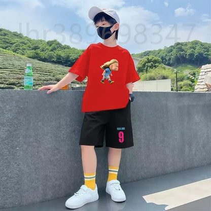 Children Black Tees Set Suitable Girls Boy Tshirt+Shorts 2pcs Kids Football Athletrint Short Sleeve White Summer Outfit