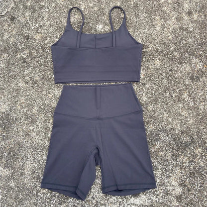 Yoga Clothes Set 2 Piece Gym Sports Shorts Set Women Sexy Back Bra Top High Waist Shorts Fitness Suit Running Workout Tracksuit
