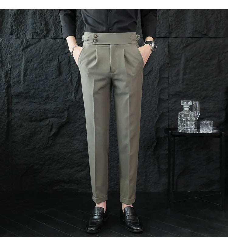 High Quality Italian Style High-waisted Suit Pants Fashion Neapolitan Men's Slim Fit Business Office Social Wedding Trousers